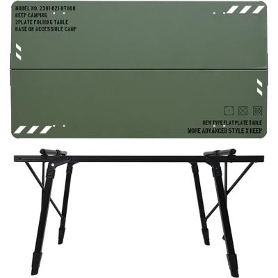 캠핑테이블 KEEP 캠핑 투 폴딩 알루미늄 높이조절 테이블 상판 + 프레임 세트, 카키(상판), 블랙(프레임)